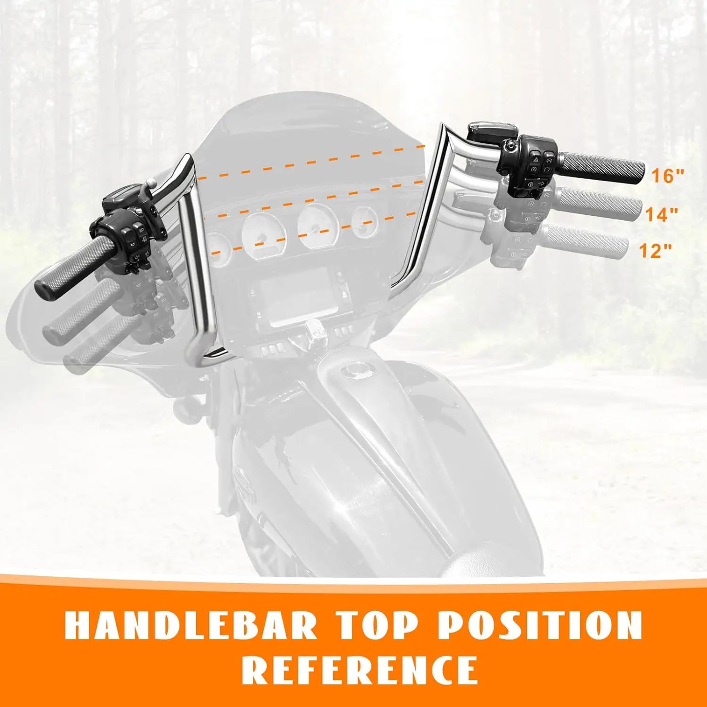 16" Rise Pre-Wired Ape Hangers Handlebars 1 1/4" 1" Clamp Meathook Chrome Fit for Harley Touring
