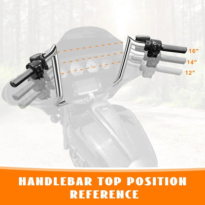 16" Rise Pre-Wired Ape Hangers Handlebars 1 1/4" 1" Clamp Meathook Chrome Fit for Harley Touring