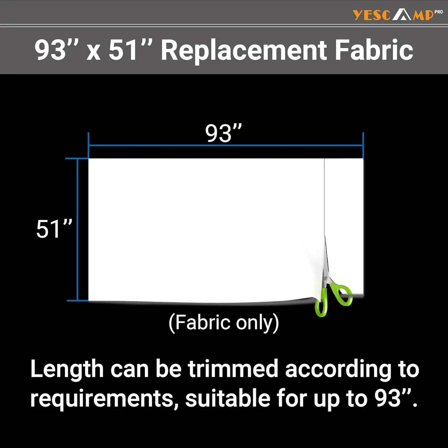 Universal RV Slide Out Awning Fabric Replacement, 93" x 51", White - Waterproof Vinyl for Travel Trailers