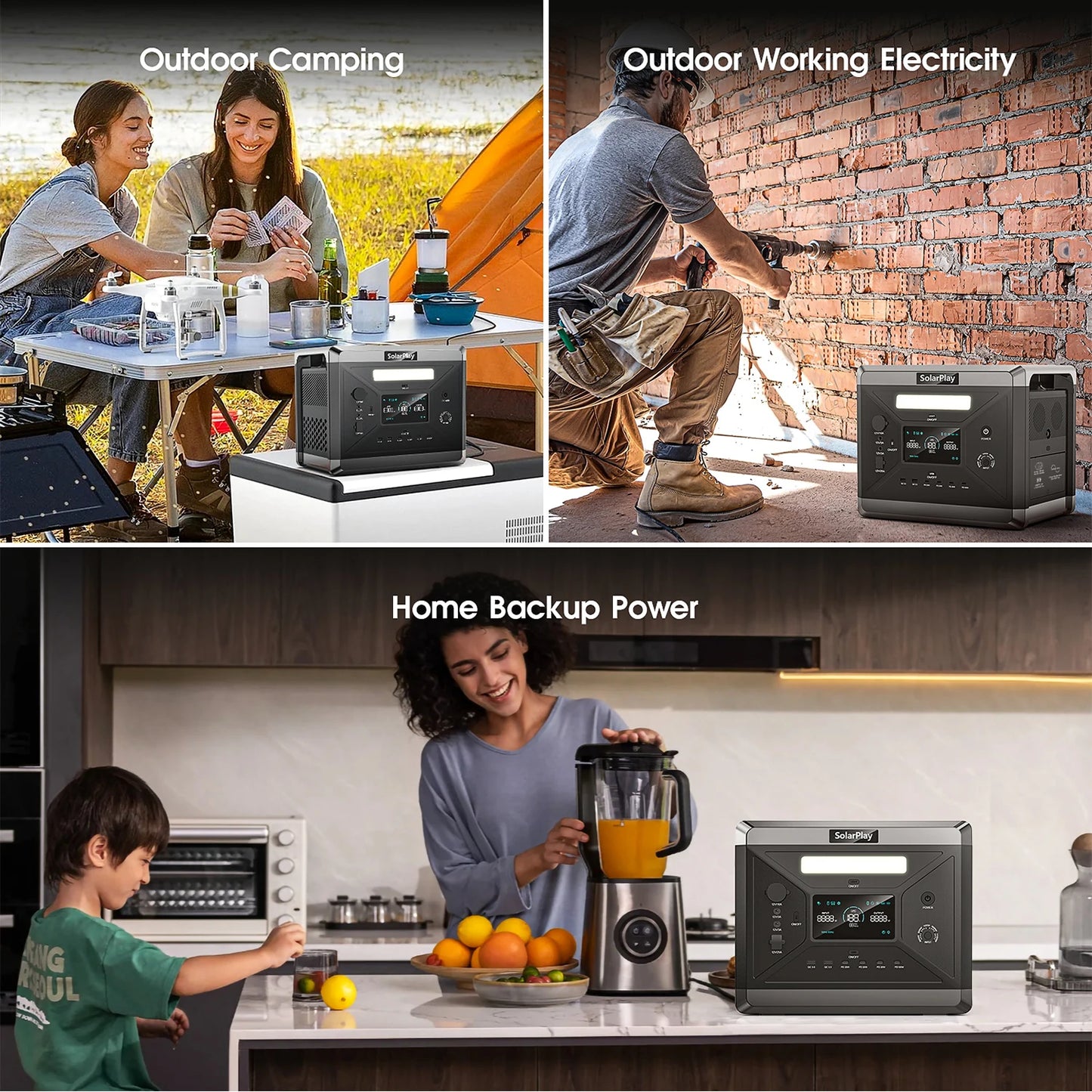 Portable Power Station 2160WH LiFePO4 Battery with 2400W (4800W Peak) AC Output Solar Generator