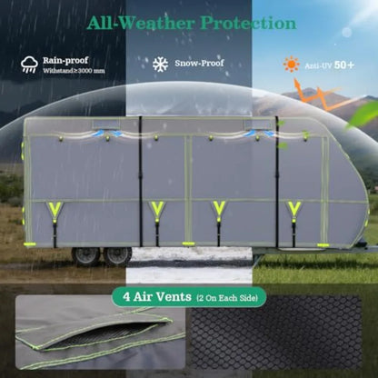 RV Cover 22-24ft Upgraded Waterproof Windproof Rip-Stop Heavy Duty Winter Camper Cover with 4 Tire Covers Tongue Jack