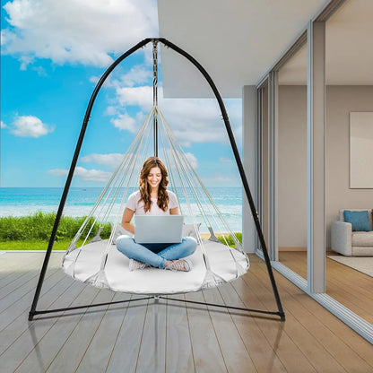 56" Cotton Hanging Swing Chair with Pillow - Indoor/Outdoor-Easy Setup