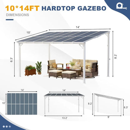 10' x 14' Wall Mounted Lean to Metal Awnings with Sloped Roof, White Outdoor