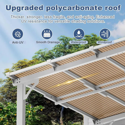 10' x 14' Wall Mounted Lean to Metal Awnings with Sloped Roof, White Outdoor