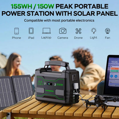 155Wh Solar Generator with 30W Panel, 2 AC Outlets, QC3.0 USB - Portable Power Station