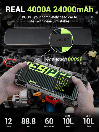 Heavy Duty Jump Starter for Diesel Truck SUV –Power Bank,  Gas Diesel, 3 Mode Light