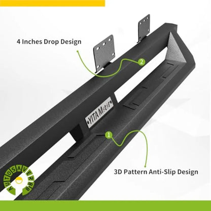 Drop Step Running Boards  2019-2026 Ram 1500 Textured Black Side Steps Carbon Steel Nerf Bars