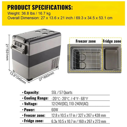 Car Refrigerator, 12V Car Fridge, -4℉-50℉ Adjustable Range,12/24V DC and 100-240V AC Compressor Cooler for Outdoor