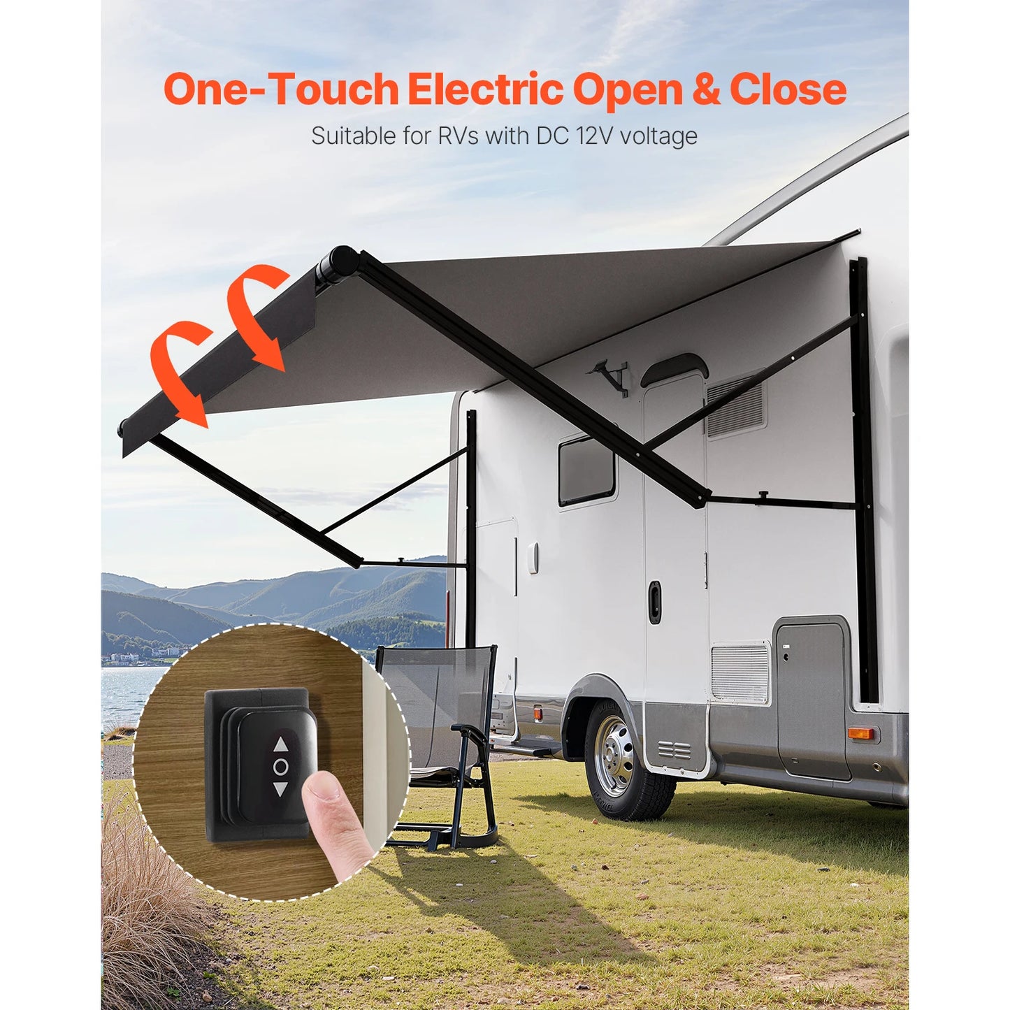 Motorized RV Awning Complete Kit 10'-20' Retractable  Aluminum Alloy Frame Outdoor Trailer