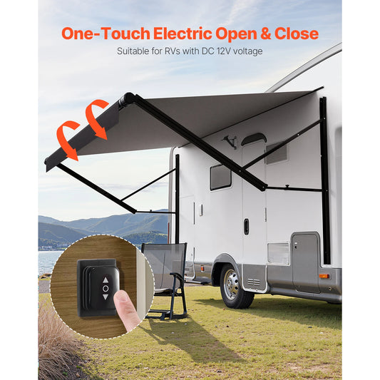 Motorized RV Awning Complete Kit 10'-20' Retractable  Aluminum Alloy Frame Outdoor Trailer