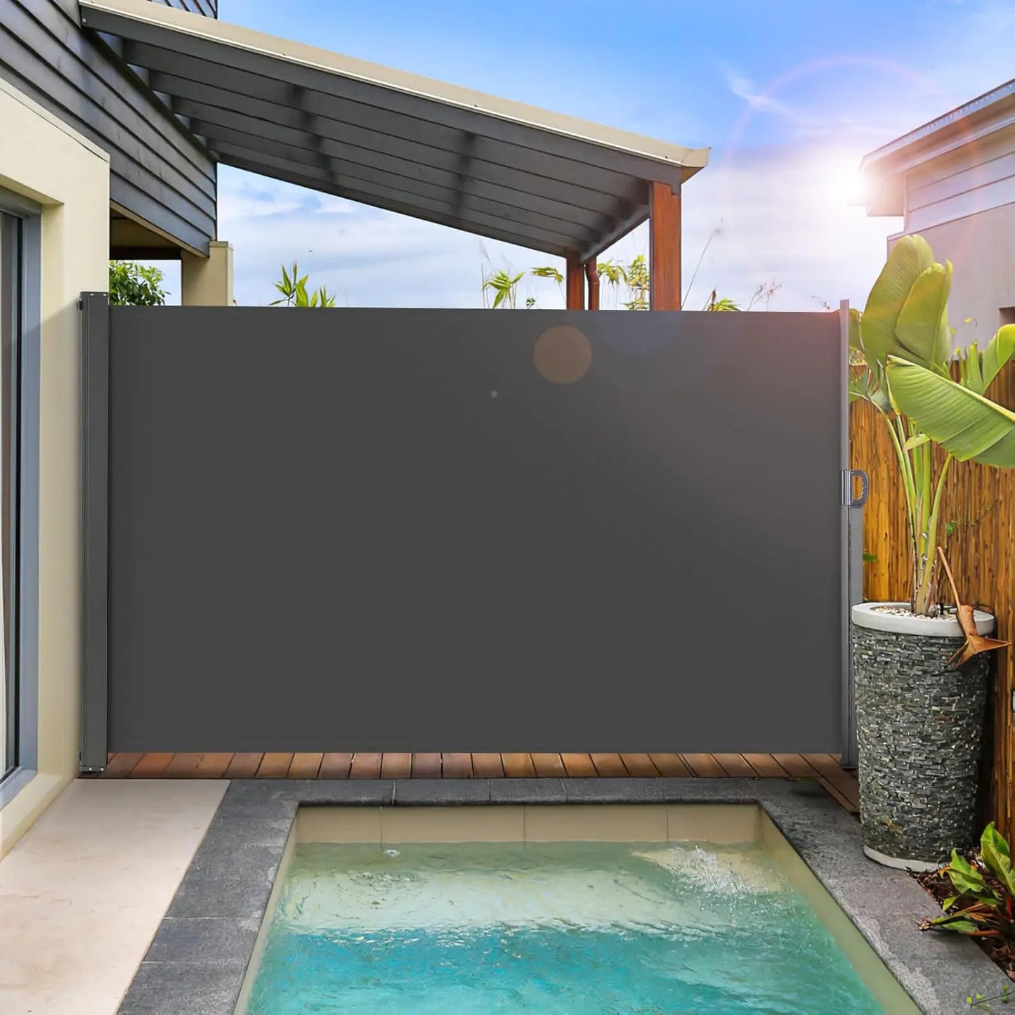Retractable Side Awning, UV Resistant Waterproof Privacy Screen  Dark Grey