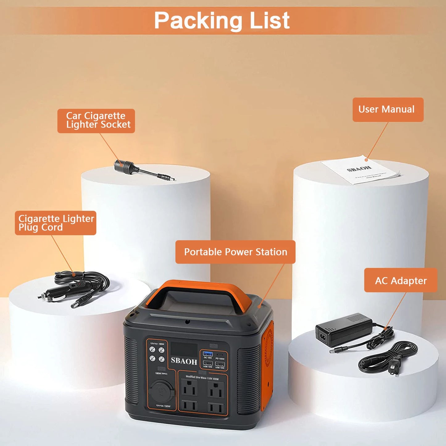 Portable Power Station, 300W 296Wh Solar Generator Quick Charge / 110V AC Outlets/DC Ports and LED Flashlight,