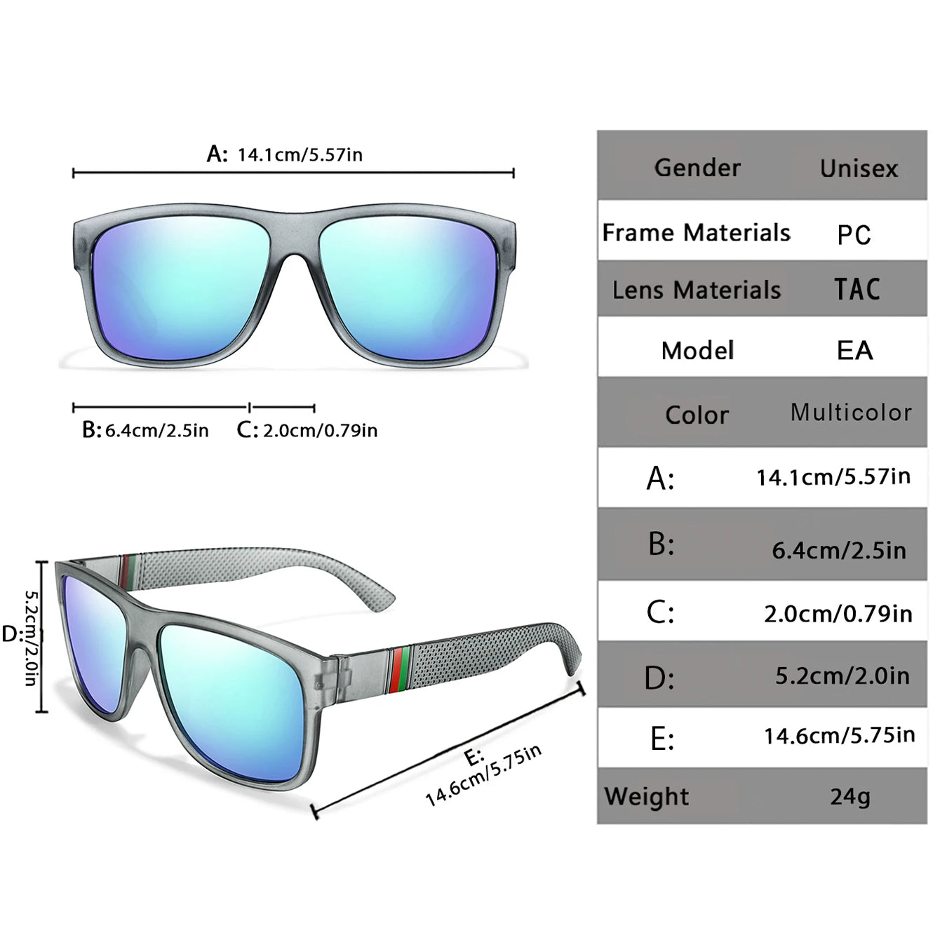 Classic Men Square Polarized Fishing Sunglasses  Vintage Large Frame