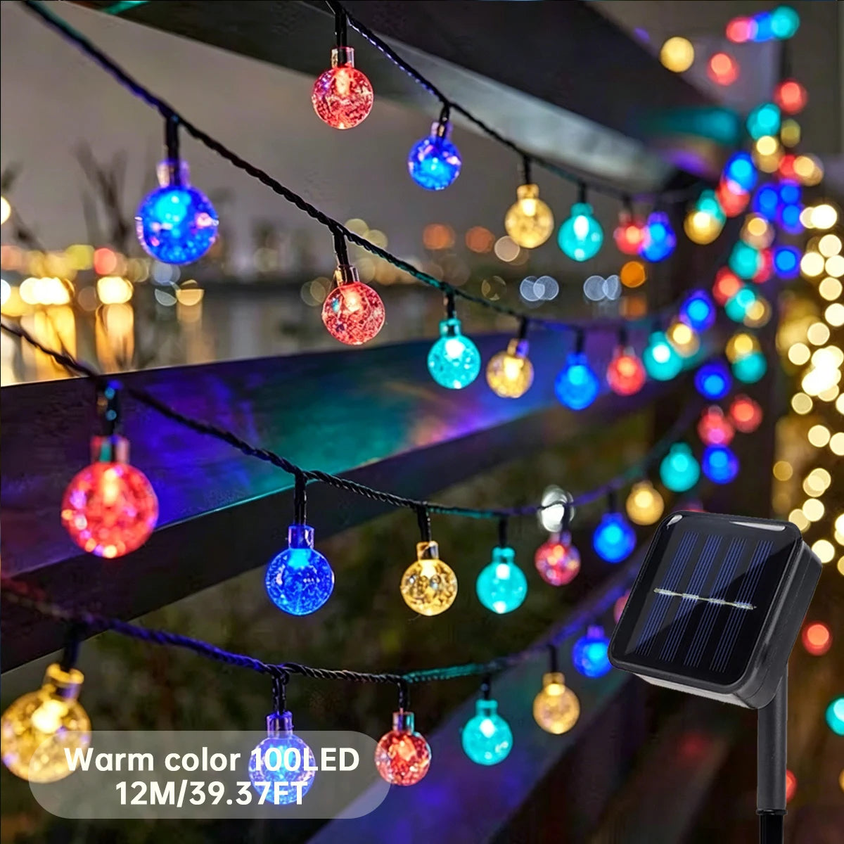 1 Pack 12M/39.37FT. 100 LED Solar Powered Bubble Ball String Light