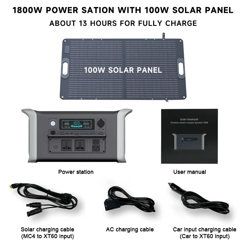 Portable Power Station Solar Generator 1000W 2000w 220V AC Outlets Power Flexible Solar Panel