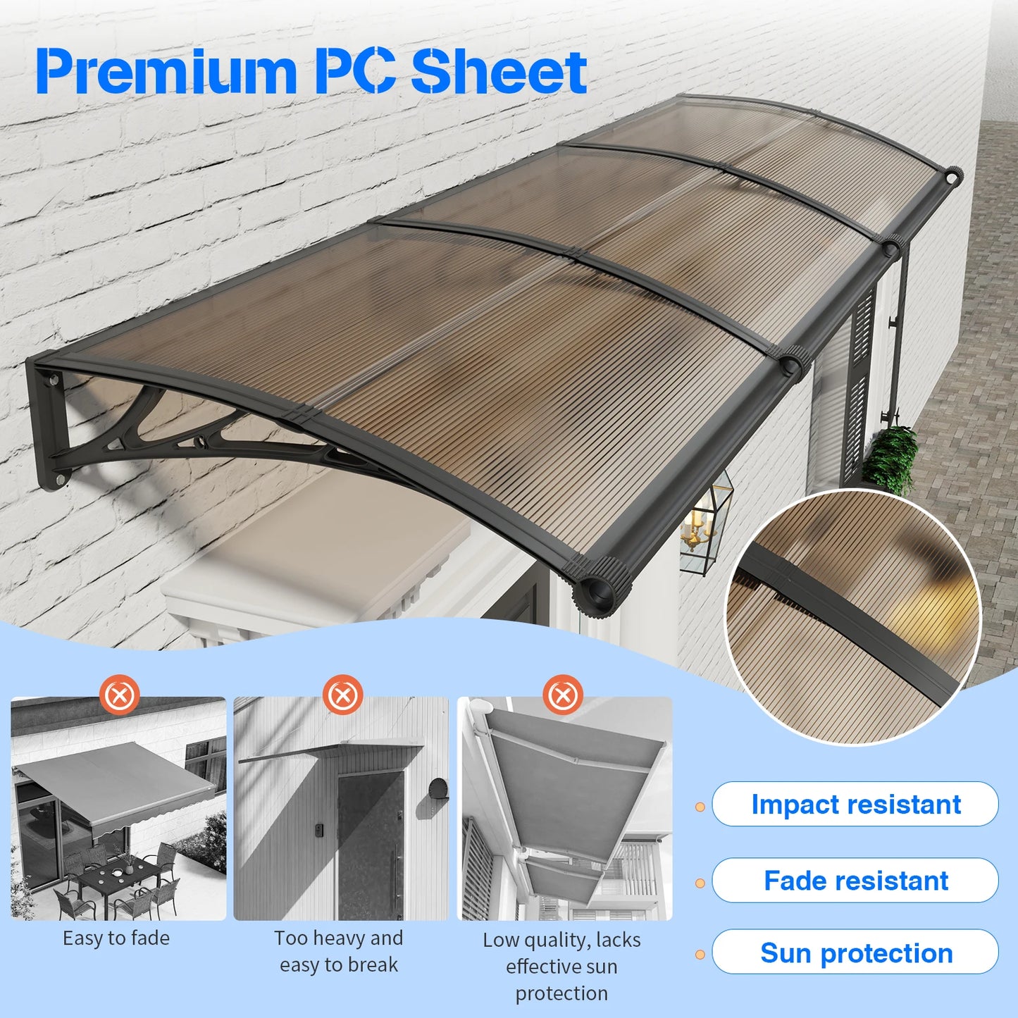 Large Awning for Door Entrance Window Awnings Door Canopy Sun Shade Cover Patio Rain Snow Cover