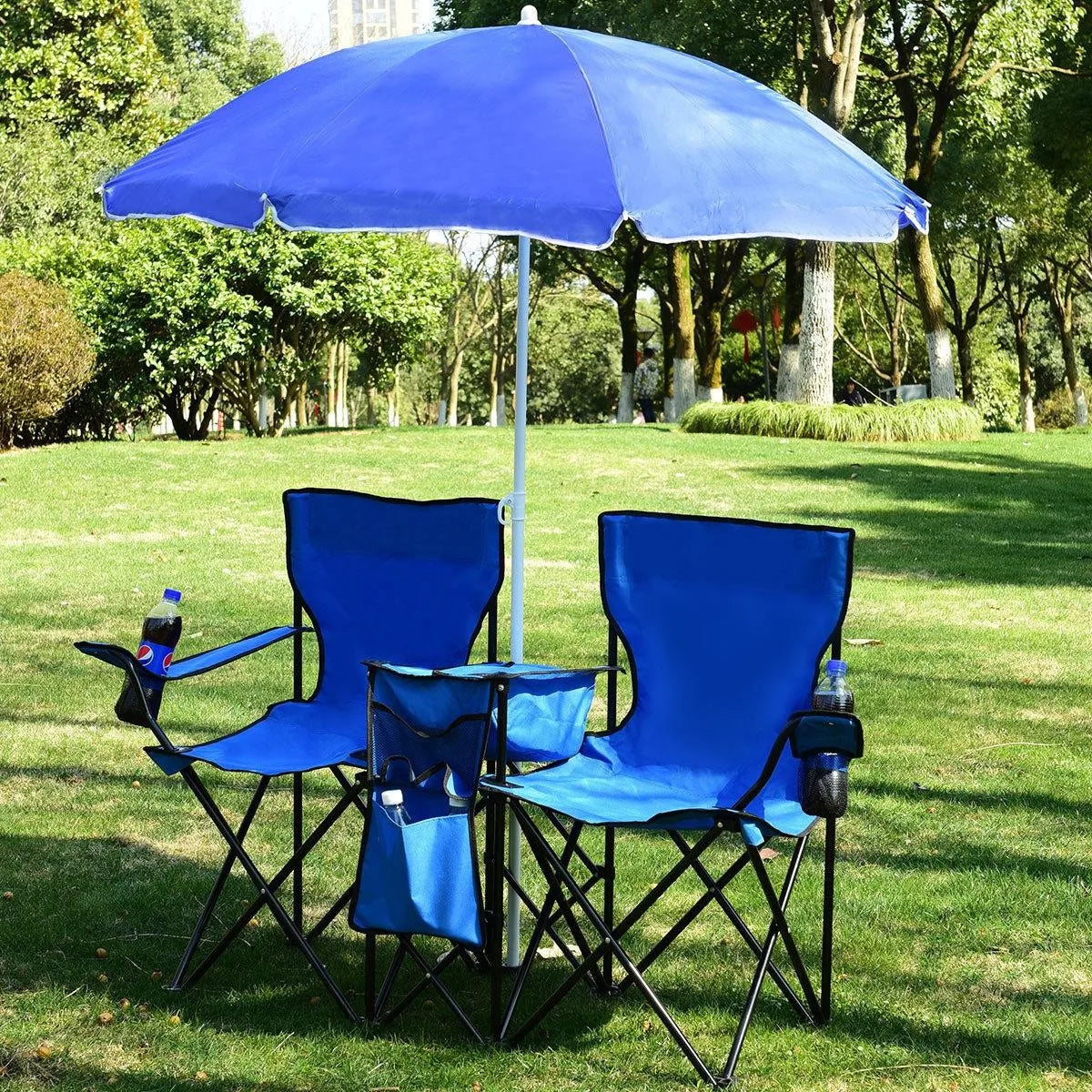 Foldable Picnic Beach Camping Double Chair+Umbrella Table Cooler
