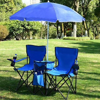 Foldable Picnic Beach Camping Double Chair+Umbrella Table Cooler
