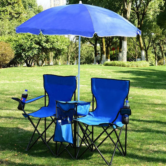 Foldable Picnic Beach Camping Double Chair+Umbrella Table Cooler