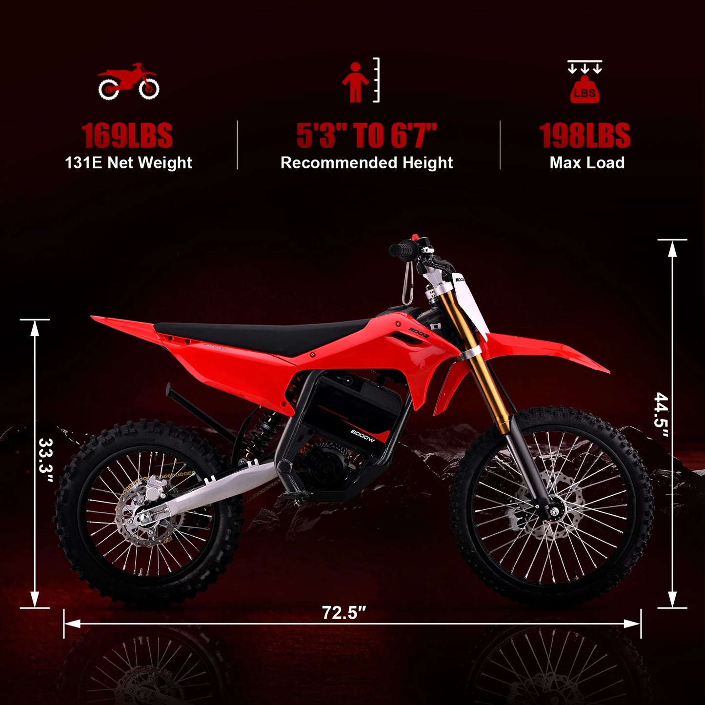 72V 8000W Pro Electric Dirt Bike for Adults,3 Speed Modes Electric Motorcycle Up to 56 MPH with 19"/16" Tires.