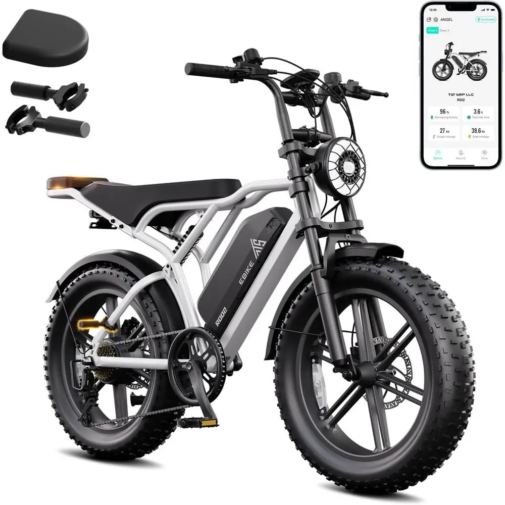 1500W Peak Electric Bike, 28 MPH, 60-100 Miles Range, 48V Battery Fat Tires, 7-Speed Suspension