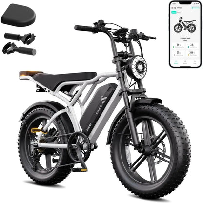1500W Peak Electric Bike, 28 MPH, 60-100 Miles Range, 48V Battery Fat Tires, 7-Speed Suspension