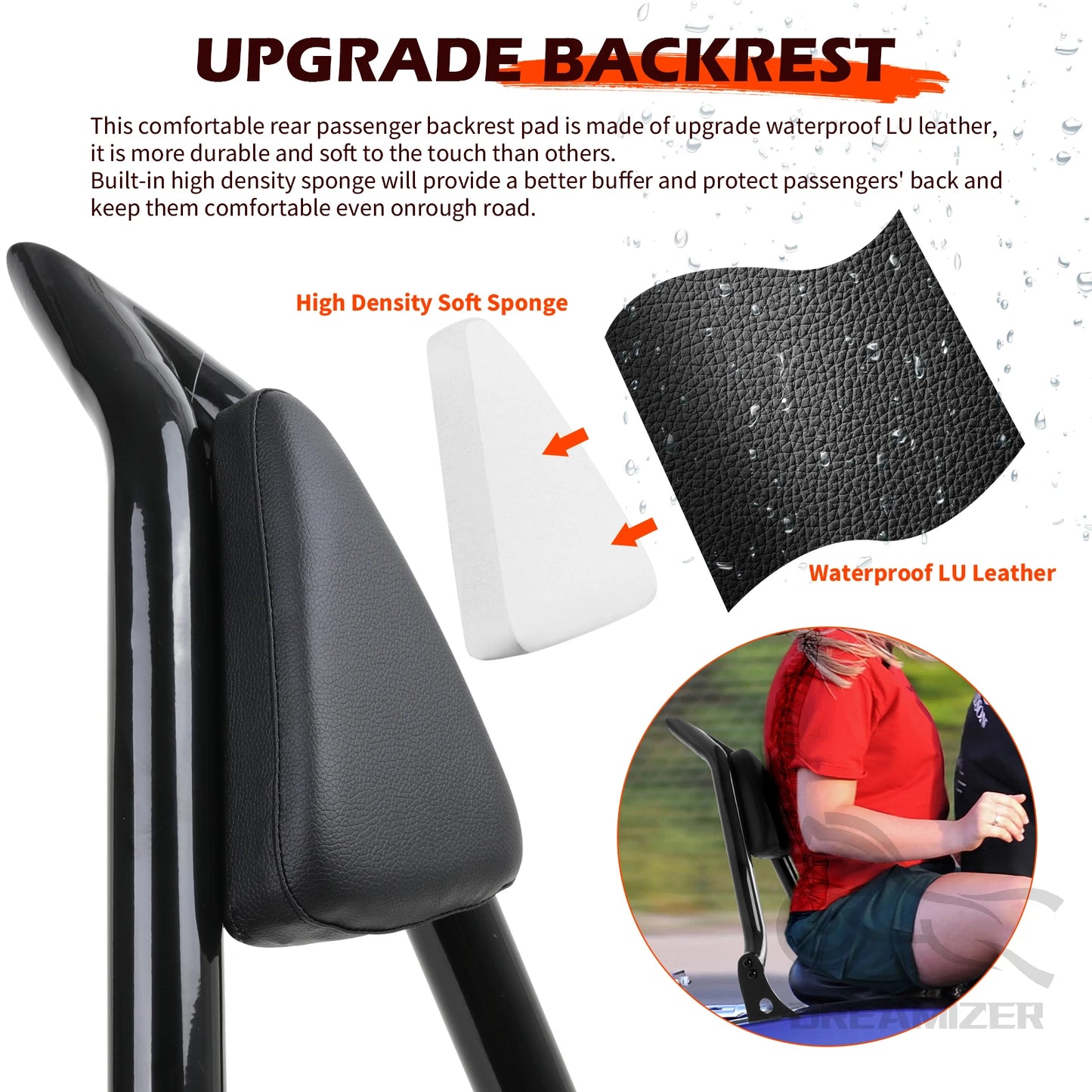 Motorcycle 22'' Black Detachable Backrest For Harley Touring Electra Street Glide FLHR 09-2023