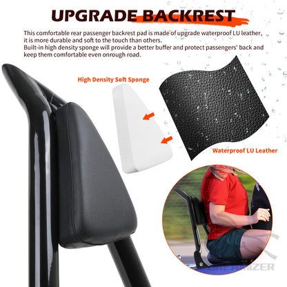 Motorcycle 22'' Black Detachable Backrest For Harley Touring Electra Street Glide FLHR 09-2023