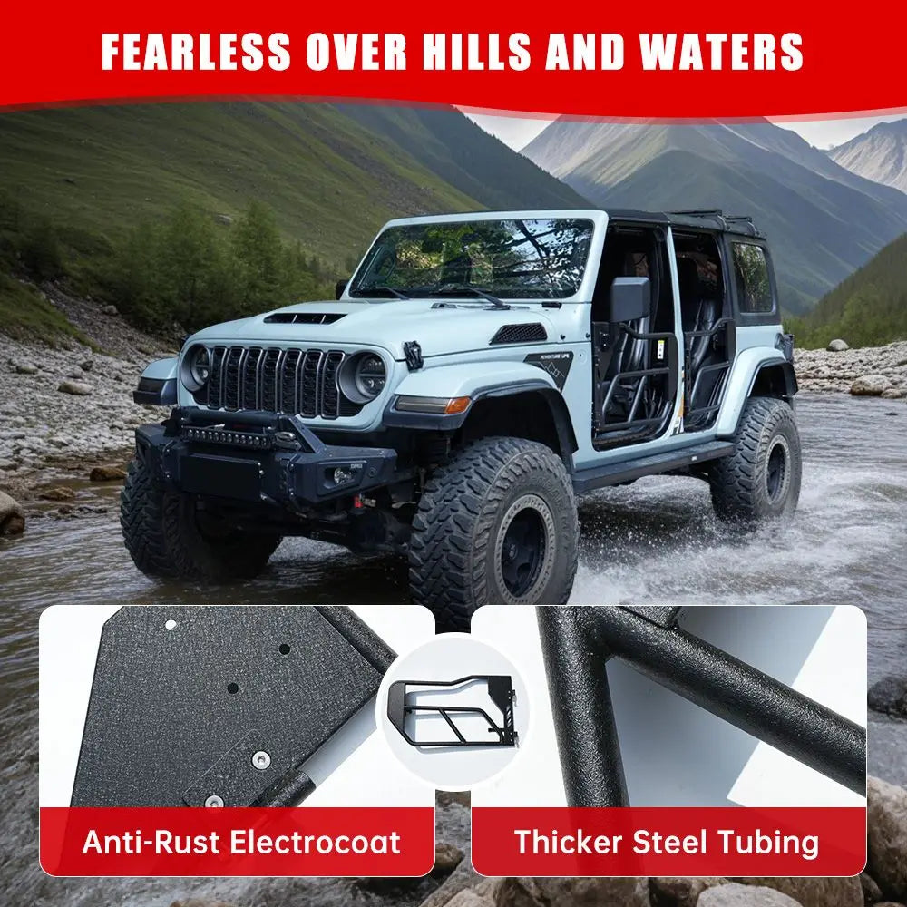 2018-2024 Jeep Wrangler JL JLU Gladiator JT 4-Doors (Includes 4XE) Tube Doors with Side View Mirror 4-Piece Set for Other Models