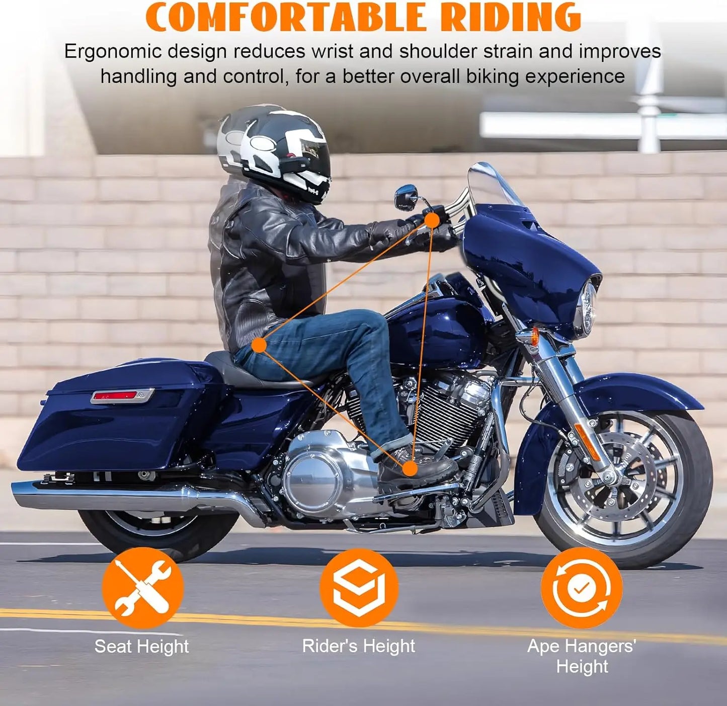 16" Rise Pre-Wired Ape Hangers Handlebars 1 1/4" 1" Clamp Meathook Chrome Fit for Harley Touring