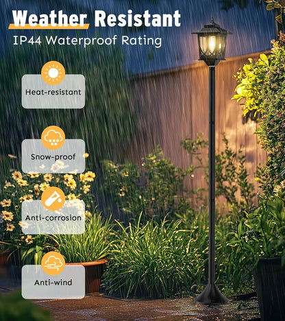 63" Solar Lamp Post Light 2 Pack, Waterproof Outdoor Lighting White Replaceable Bulb