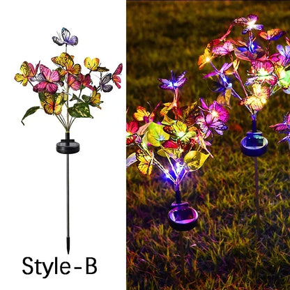 Warm White/colorful Solar Butterfly Flower Lawn Lamp