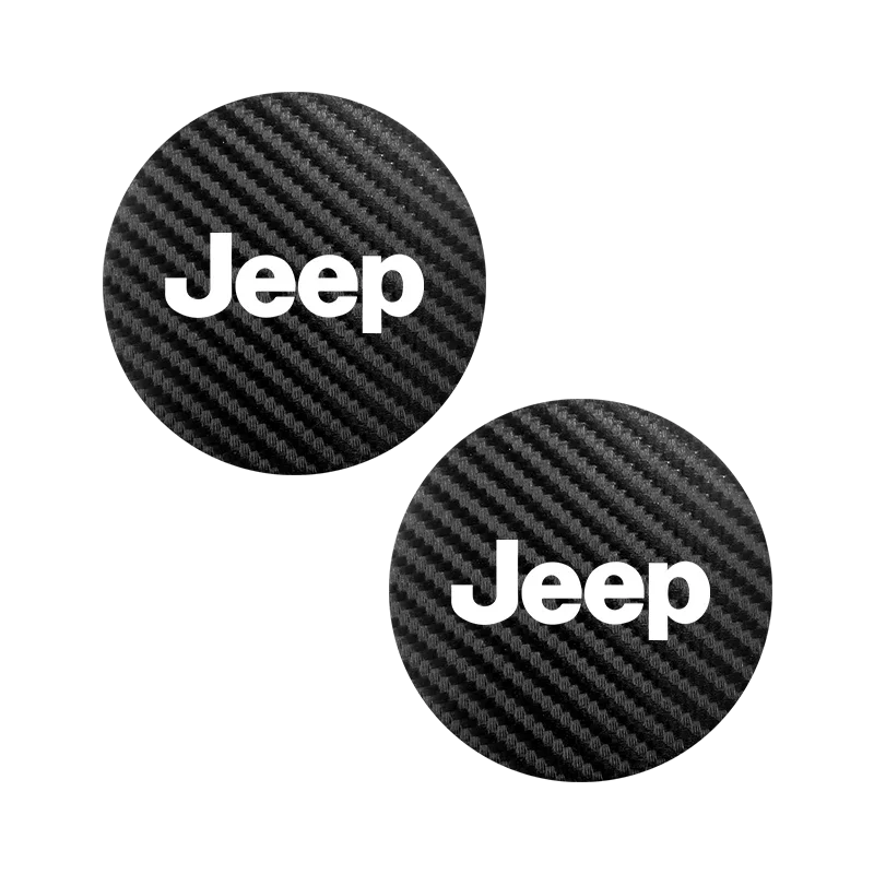 2Pcs  Carbon Leather Water Cup Pad Anti-noise Coaster Mat For Jeep