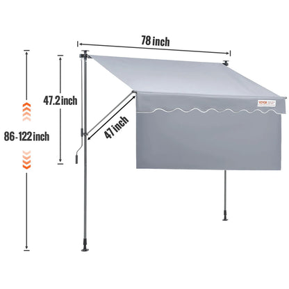 Manual Retractable Outdoor Awning Sun Shade Water-Resistant Polyester