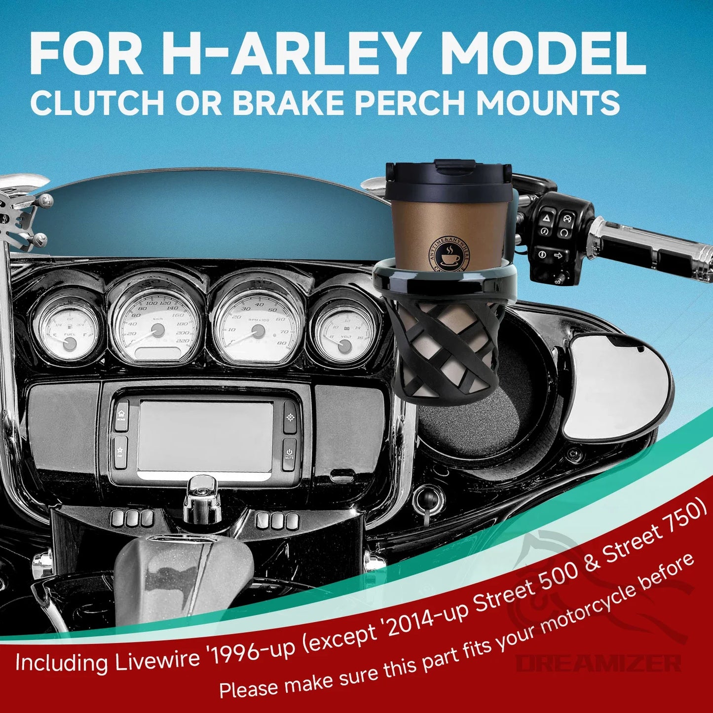 Motorcycle Cup Holder Handlebar Drink Bottle Cup Bracket Mounted For Harley Road Glide Electra Glide Dyna Softail XL883 FLHR