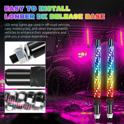 1FT LED Whip Lights APP Remote Control  UTV ATV OFF ROAD vehicles