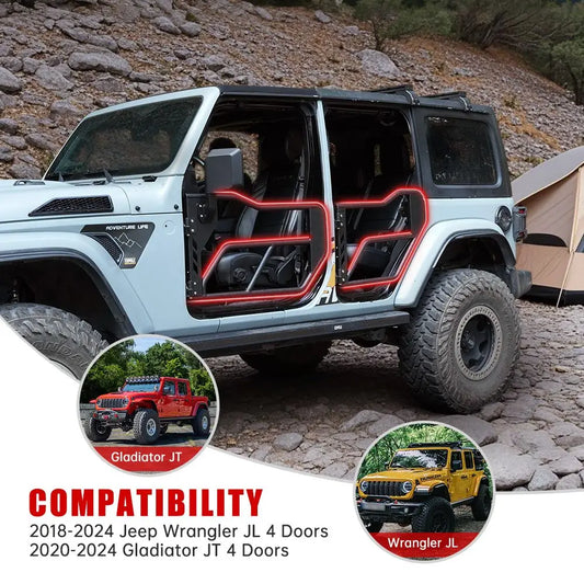 2018-2024 Jeep Wrangler JL JLU Gladiator JT 4-Doors (Includes 4XE) Tube Doors with Side View Mirror 4-Piece Set for Other Models