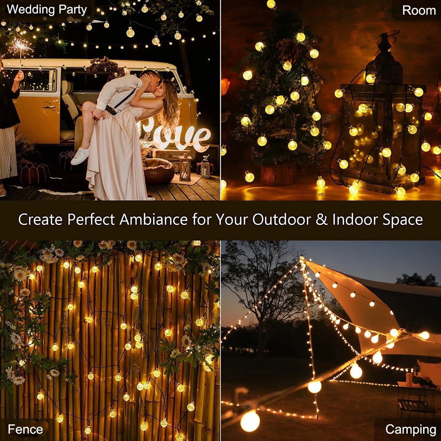 1 Pack 12M/39.37FT. 100 LED Solar Powered Bubble Ball String Light