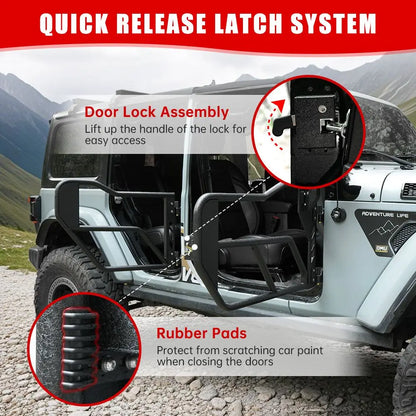 2018-2024 Jeep Wrangler JL JLU Gladiator JT 4-Doors (Includes 4XE) Tube Doors with Side View Mirror 4-Piece Set for Other Models