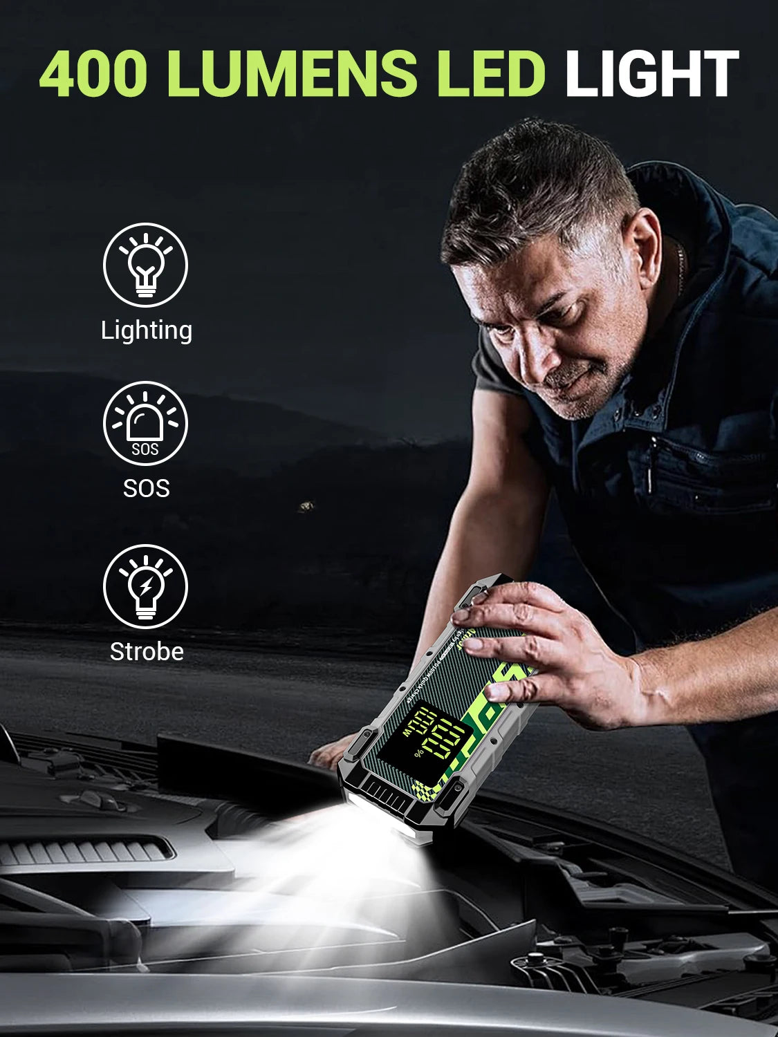 Heavy Duty Jump Starter for Diesel Truck SUV –Power Bank,  Gas Diesel, 3 Mode Light