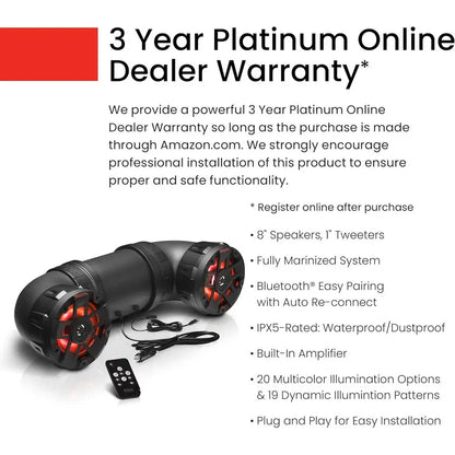 ATV UTV Sound System - 8 Inch Speakers, 1.5 Inch Tweeters, Weatherproof, Bluetooth, Built-in Amplifier