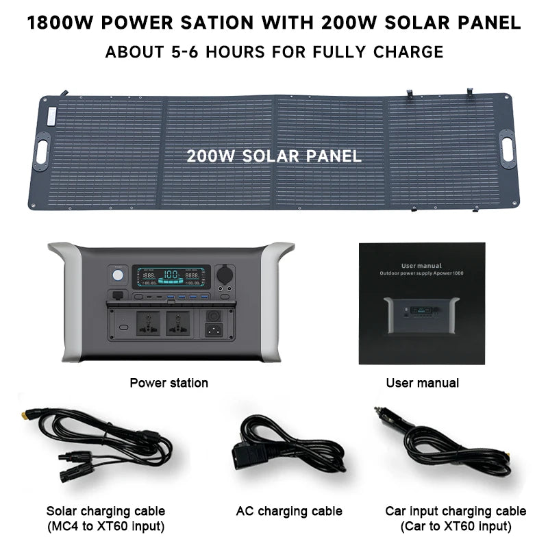 Portable Power Station Solar Generator 1000W 2000w 220V AC Outlets Power Flexible Solar Panel