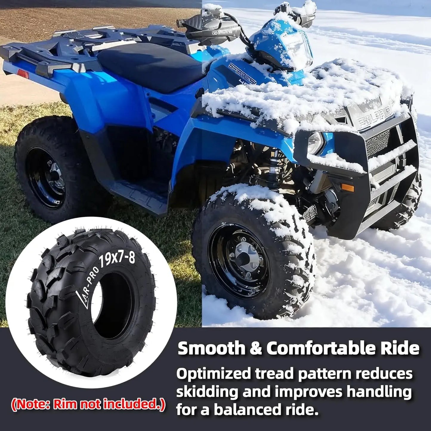 19x7-8 ATV UTV Tires, 4PR Tubeless Tires for Mini Bikes and Go Karts