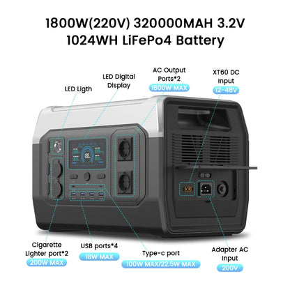 220V 1800W(110V 1600W) Portable Power Station,Battery,  400W 200W Foldable Solar Panel