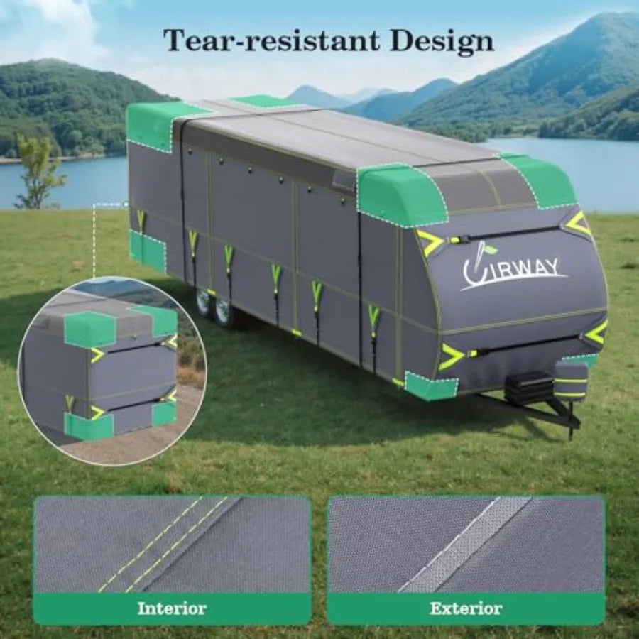 RV Cover 22-24ft Upgraded Waterproof Windproof Rip-Stop Heavy Duty Winter Camper Cover with 4 Tire Covers Tongue Jack