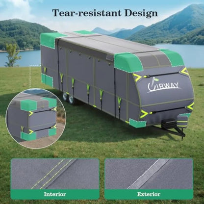 RV Cover 22-24ft Upgraded Waterproof Windproof Rip-Stop Heavy Duty Winter Camper Cover with 4 Tire Covers Tongue Jack