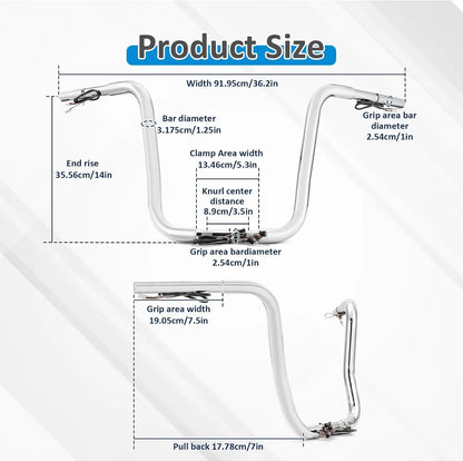 14" Pre-wired Handlebar Compatible for Harley Davidson