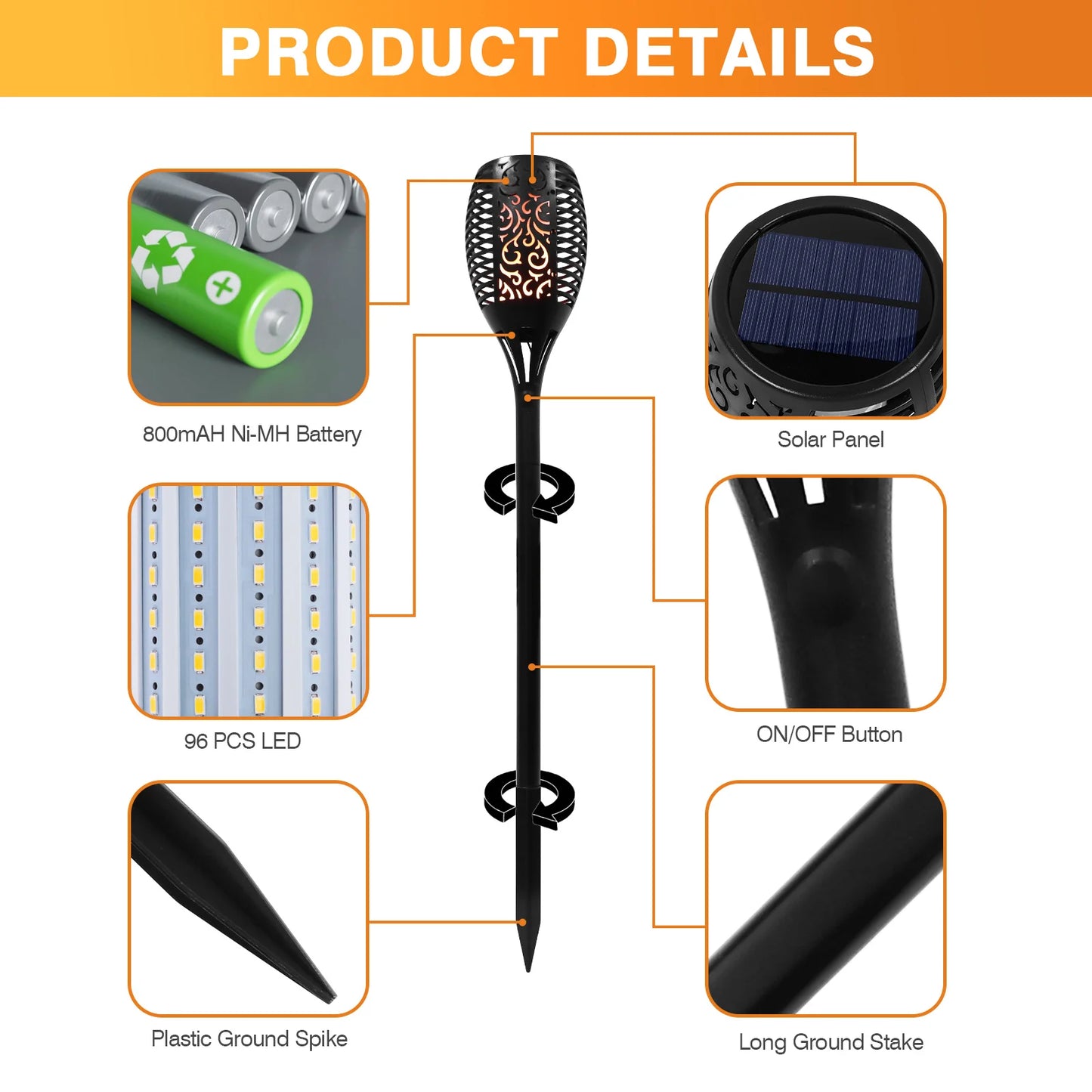 4//8/12/16PCS Solar Flame Torch Lights Outdoor 43 inch 96 LED Waterproof Light Flickering