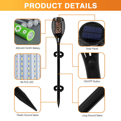 4//8/12/16PCS Solar Flame Torch Lights Outdoor 43 inch 96 LED Waterproof Light Flickering