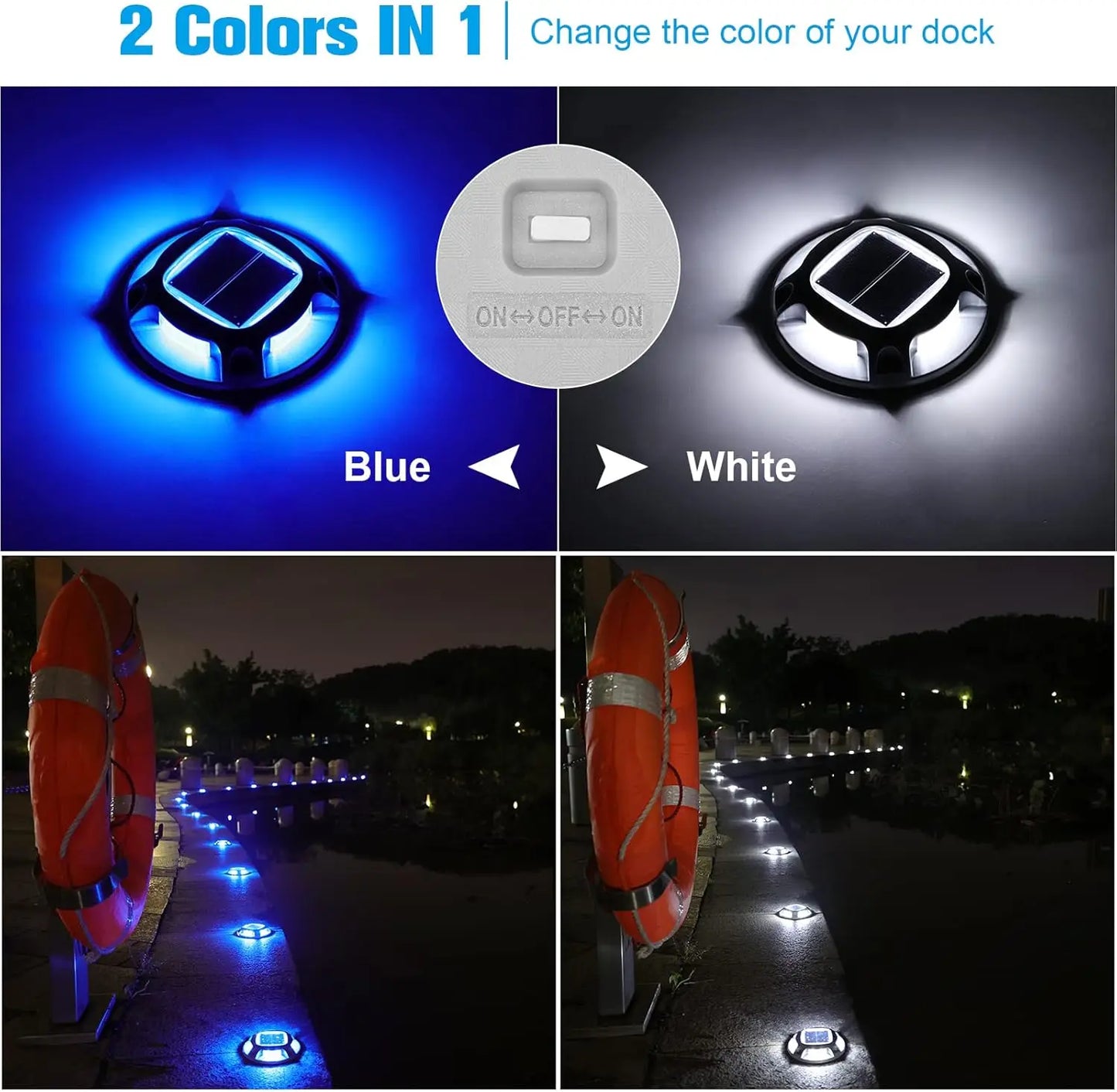 Solar Dock Marine Lights 12 Pack,2 Colors in 1,Outdoor LED  Waterproof Driveway Marker Deck Lights